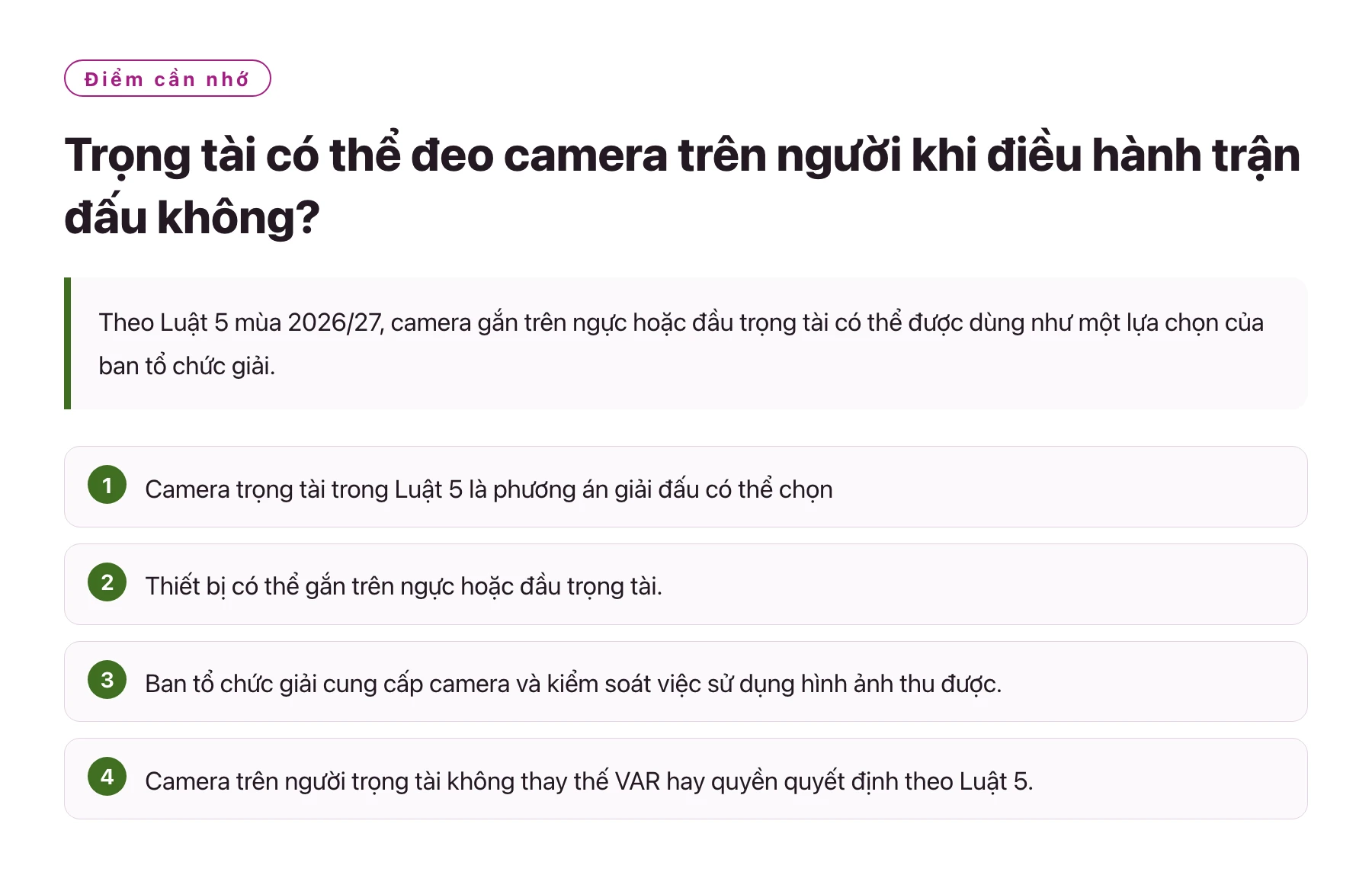 Trọng tài có thể đeo camera trên người khi điều hành trận đấu không?——全文要点速览